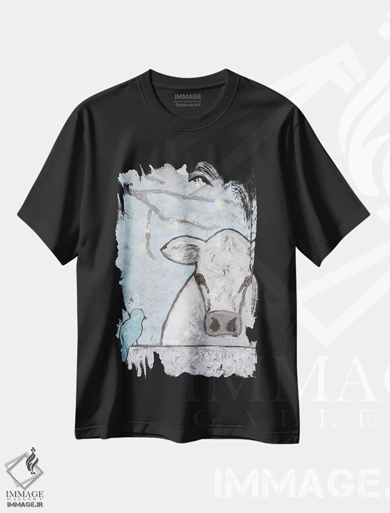 تیشرت مشکی طرح دار آغل گاو طراحی مزرعه، دکور روستایی اثر کاتلین برایان | immage.ir