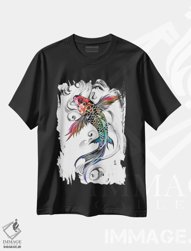 تیشرت مشکی طرح دار کوی رنگین کمانی، دکور آسیایی اثر کتی لیپسکامب | فروشگاه ایماژ