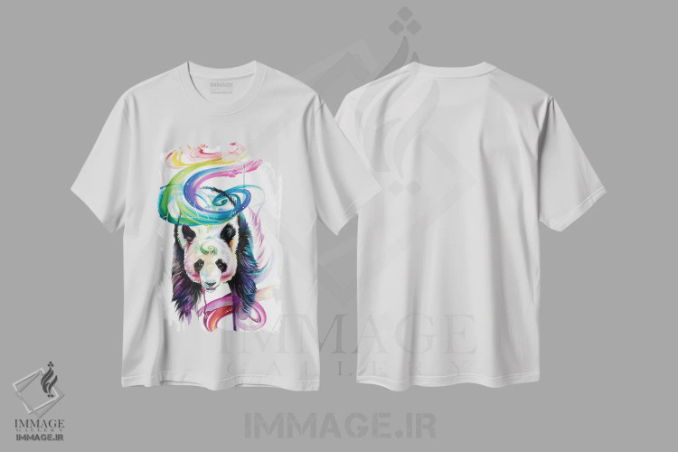 تیشرت سفید طرح دار پاندای رنگین کمانی، تزئینی اثر کتی لیپسکامب | immage.ir