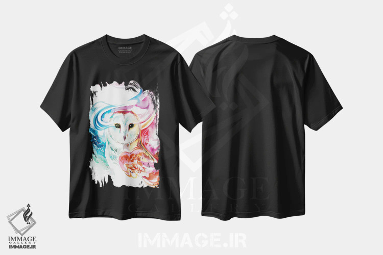 تیشرت مشکی طرح دار جغد رنگین کمانی، تزئینی اثر کتی لیپسکامب | immage.ir