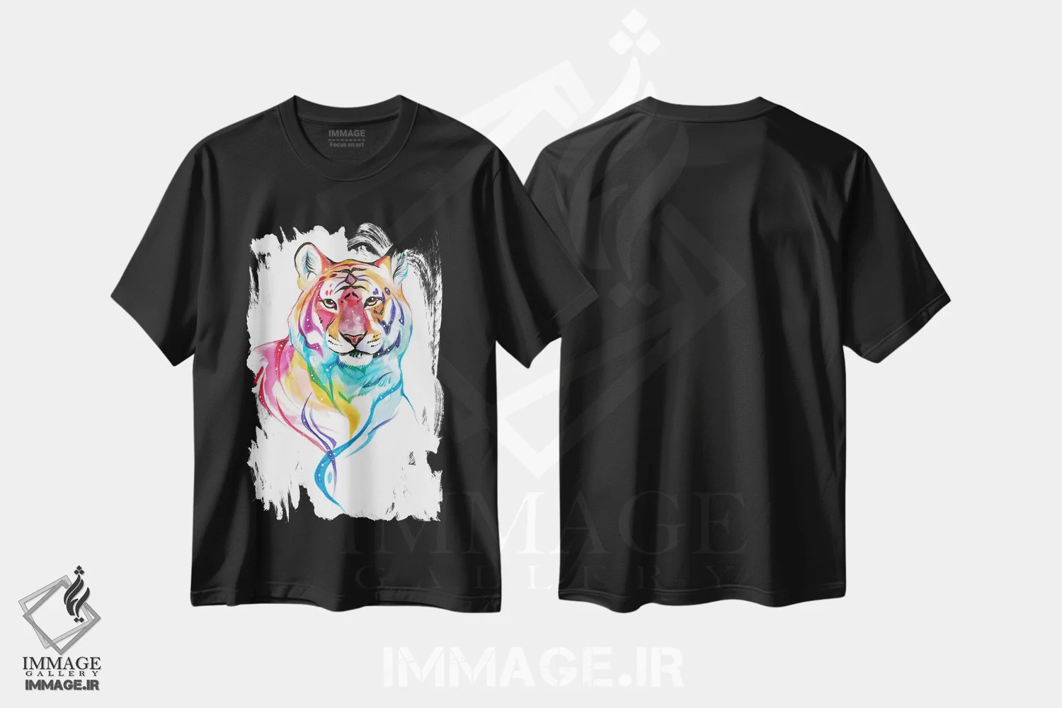 تیشرت مشکی طرح دار ببر رنگین کمانی، تزئینی اثر کتی لیپسکامب | immage.ir