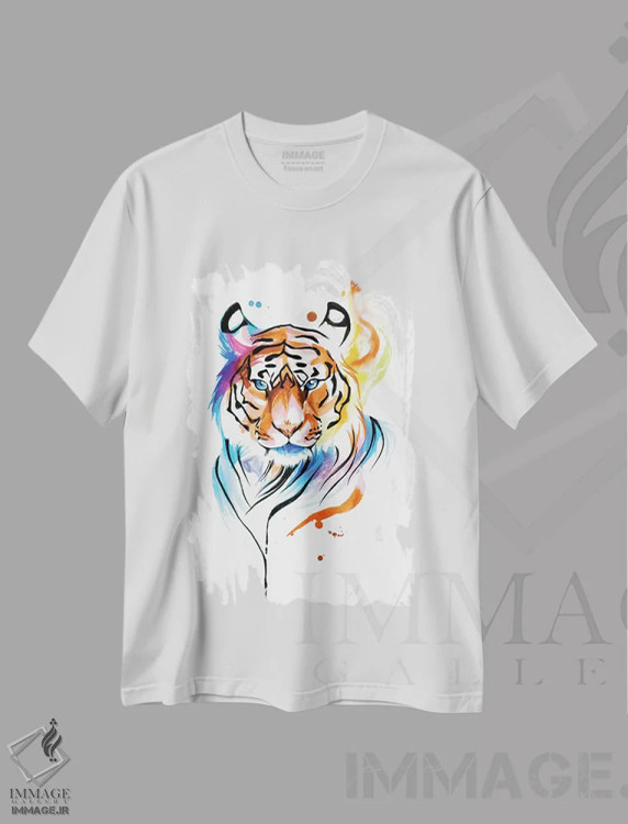 تیشرت سفید طرح دار ببر رنگین کمانی، تزئینی اثر کتی لیپسکامب | immage.ir
