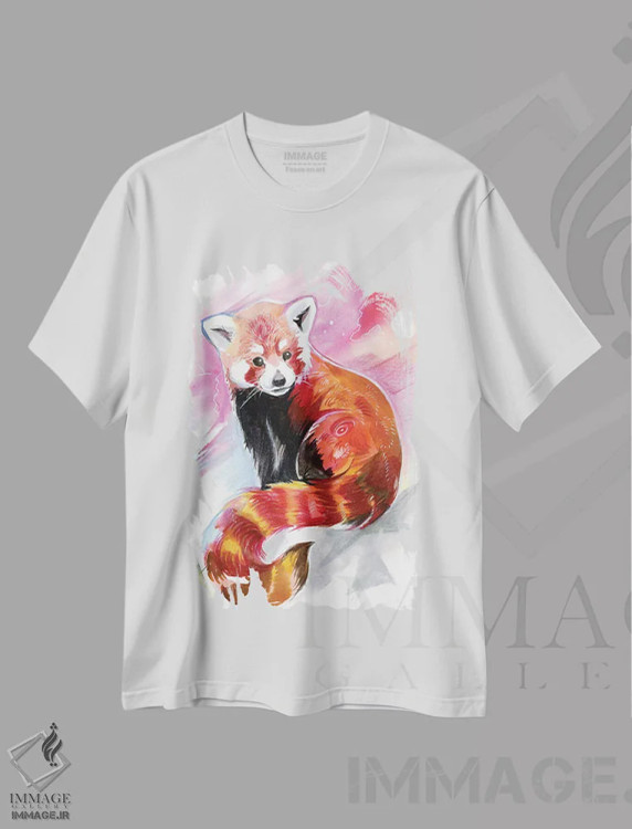 تیشرت سفید طرح دار پاندای قرمز، تزئینی اثر کتی لیپسکامب | فروشگاه ایماژ