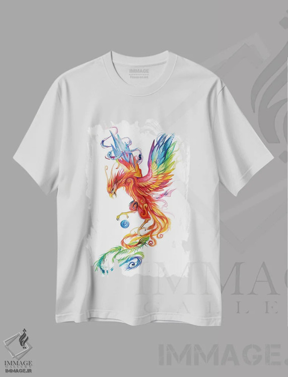 تیشرت سفید طرح دار ققنوس باشکوه، تزئینی اثر کتی لیپسکامب | immage.ir