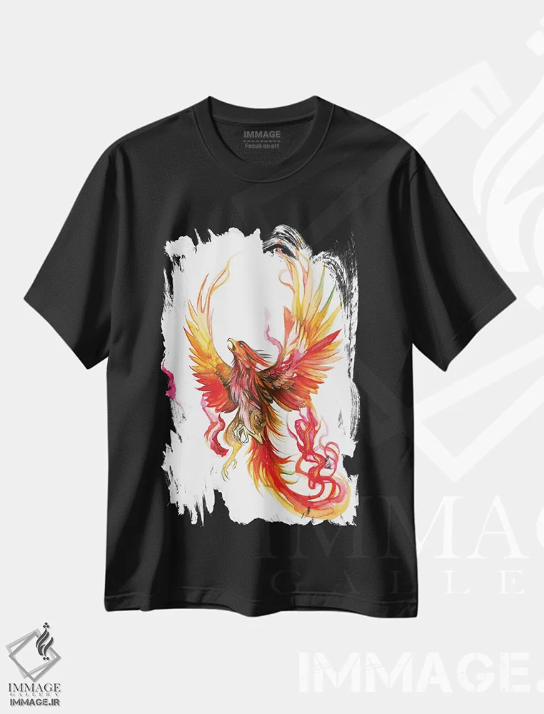 تیشرت مشکی طرح دار برخاستن ققنوس، تزئینی اثر کتی لیپسکامب | immage.ir