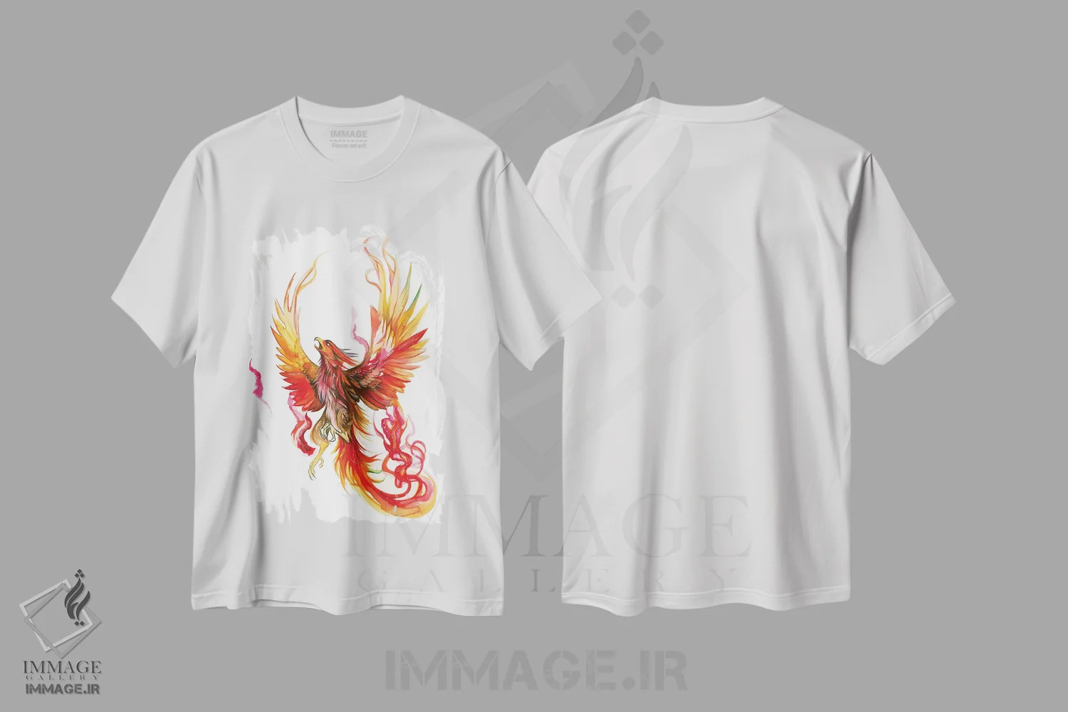 تیشرت سفید طرح دار برخاستن ققنوس، تزئینی اثر کتی لیپسکامب | فروشگاه ایماژ