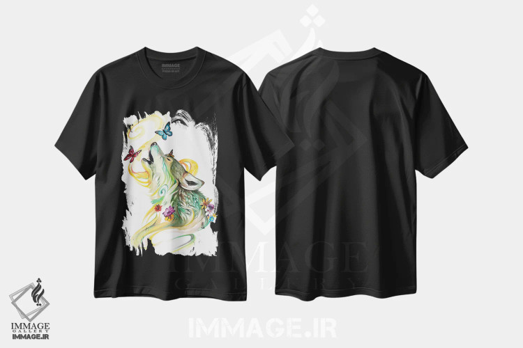 تیشرت مشکی طرح دار گرگ فصول، تزئینی اثر کتی لیپسکامب | فروشگاه ایماژ
