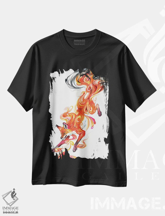 تیشرت مشکی طرح دار روباه دودی، تزئینی اثر کتی لیپسکامب | فروشگاه ایماژ