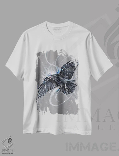 تیشرت سفید طرح دار کلاغ روح، هنر تزئینی سیاه و سفید اثر کتی لیپسکامب | فروشگاه ایماژ