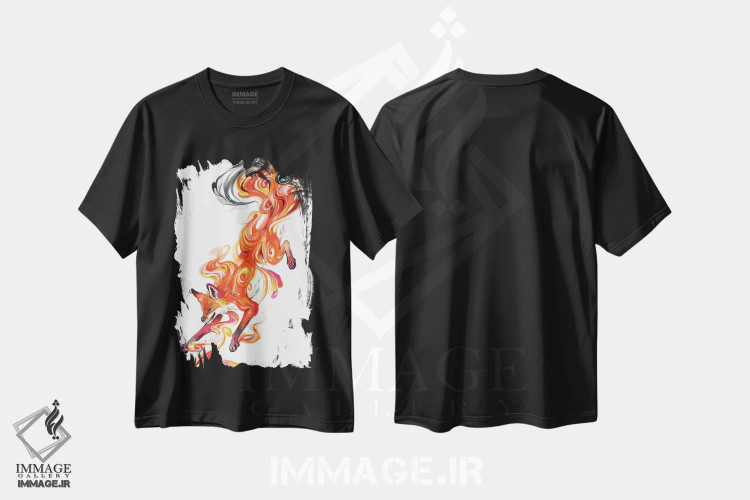 تیشرت مشکی طرح دار روباه دودی، تزئینی اثر کتی لیپسکامب | فروشگاه ایماژ