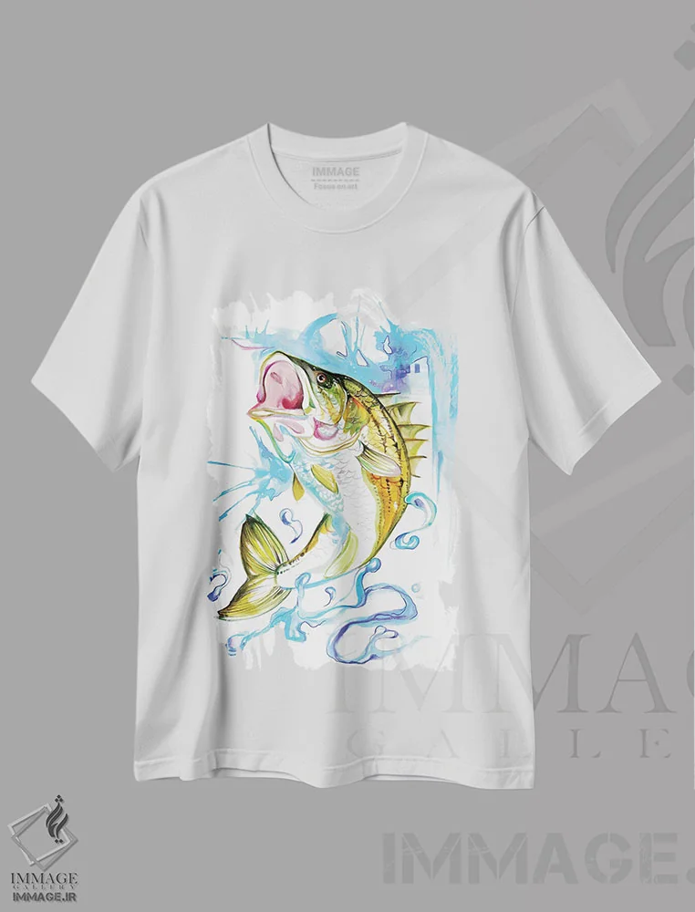 تیشرت سفید طرح دار ماهی راه راه باس، تزئینی اثر کتی لیپسکامب | فروشگاه ایماژ