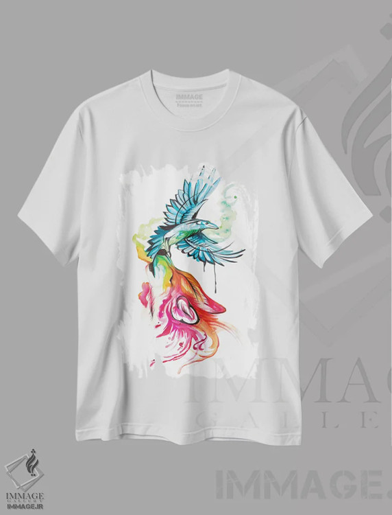 تیشرت سفید طرح دار گرگ و کلاغ، تزئینی اثر کتی لیپسکامب | فروشگاه ایماژ