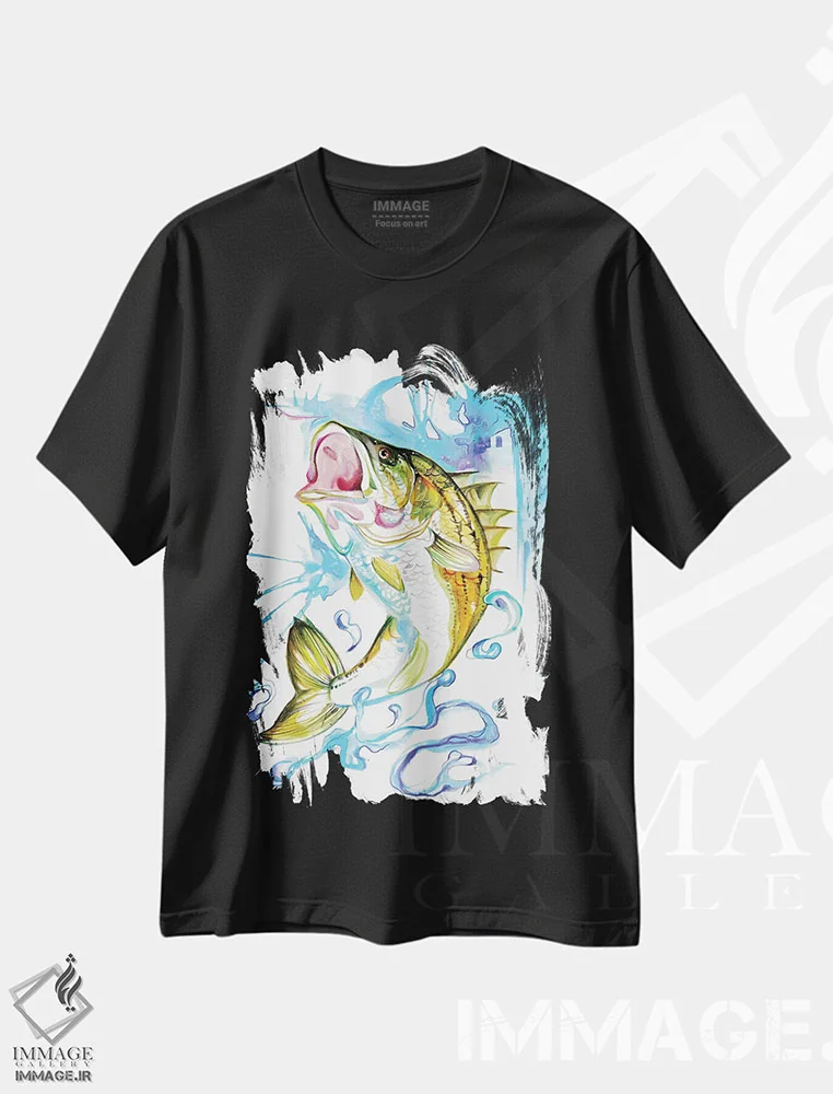 تیشرت مشکی طرح دار ماهی راه راه باس، تزئینی اثر کتی لیپسکامب | immage.ir