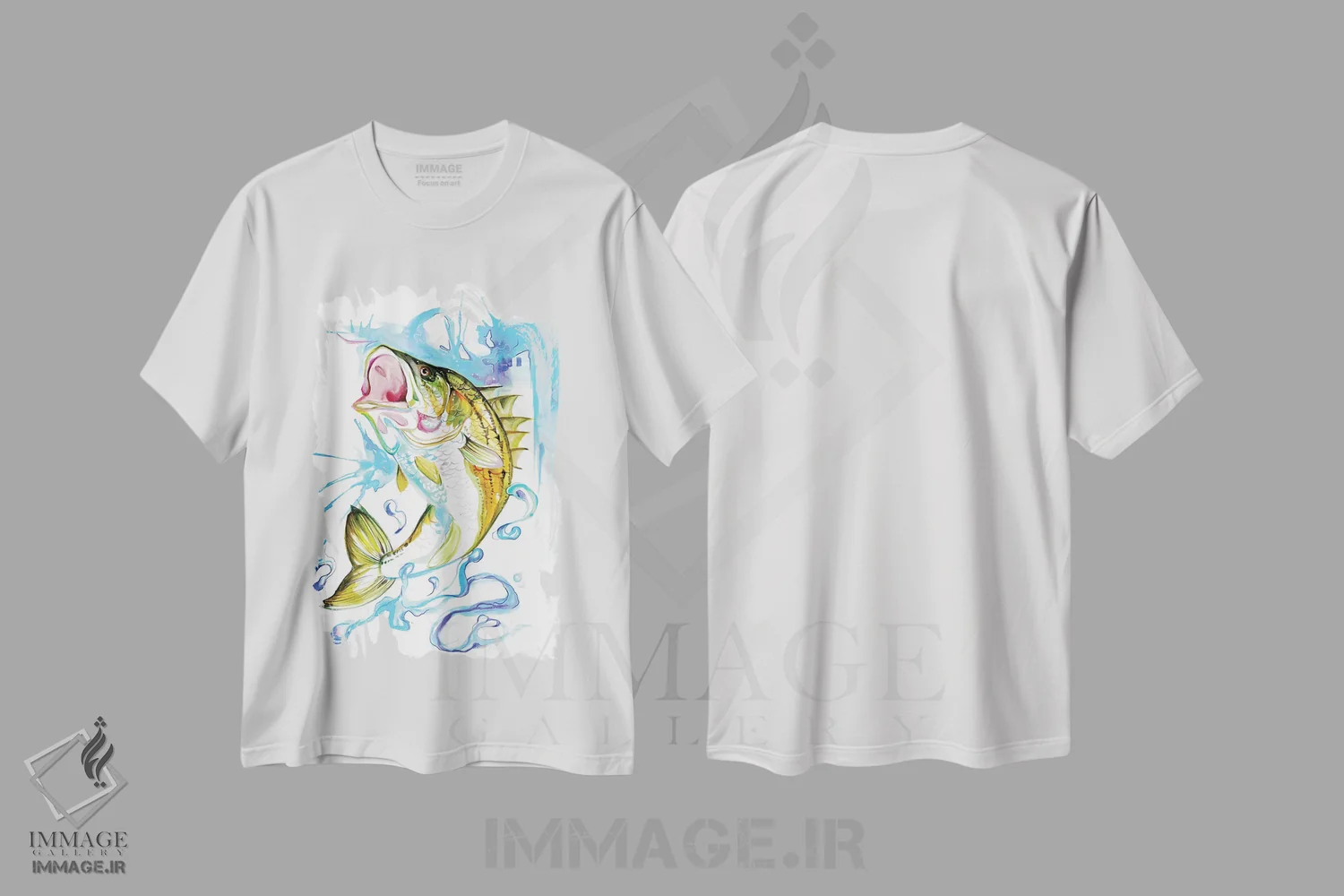 تیشرت سفید طرح دار ماهی راه راه باس، تزئینی اثر کتی لیپسکامب | فروشگاه ایماژ