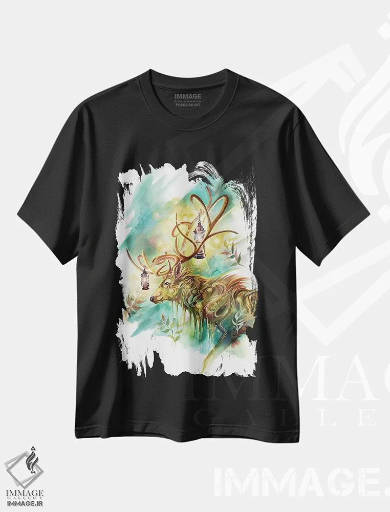 تیشرت مشکی طرح دار روح گوزن فانوس دار، دکور معاصر اثر کتی لیپسکامب | immage.ir