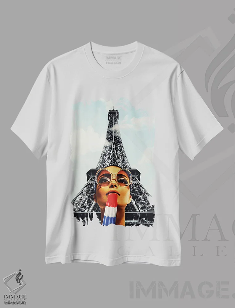 تیشرت سفید طرح دار تابستان در پاریس، مدیوم اثر کیکی سی لندن | فروشگاه ایماژ