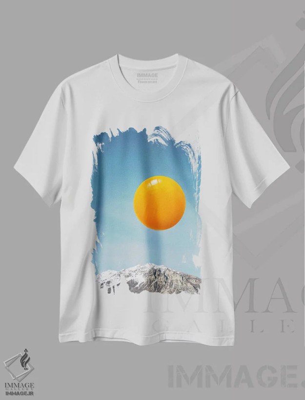 تیشرت سفید طرح دار طلوع خورشید، تزئینی اثر کیکی سی لندن | فروشگاه ایماژ