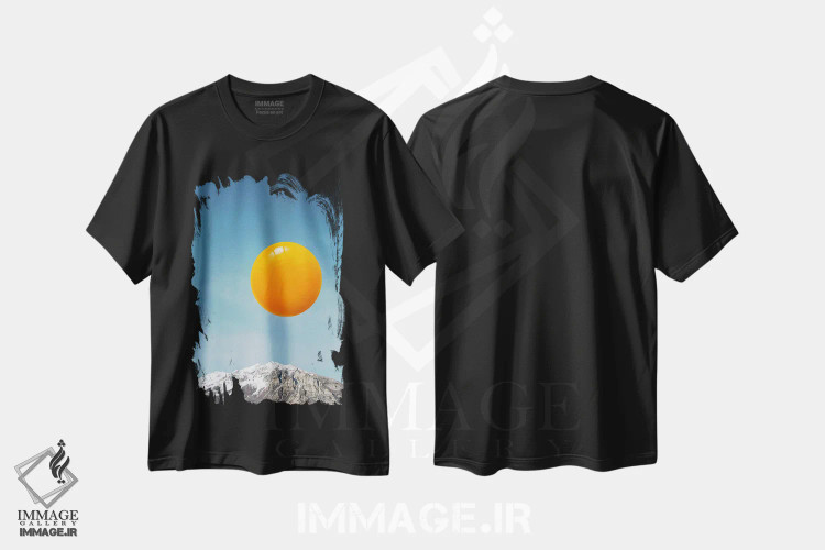 تیشرت مشکی طرح دار طلوع خورشید، تزئینی اثر کیکی سی لندن | immage.ir