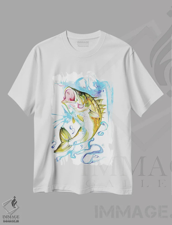 تیشرت سفید طرح دار ماهی راه راه باس، تزئینی اثر کتی لیپسکامب | فروشگاه ایماژ