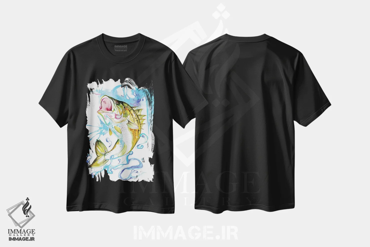 تیشرت مشکی طرح دار ماهی راه راه باس، تزئینی اثر کتی لیپسکامب | immage.ir