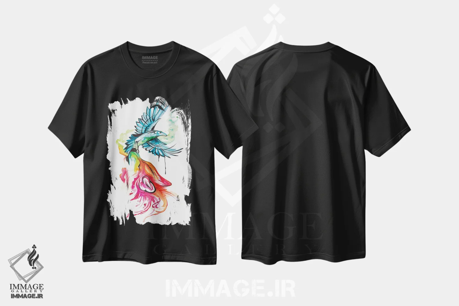 تیشرت مشکی طرح دار گرگ و کلاغ، تزئینی اثر کتی لیپسکامب | immage.ir