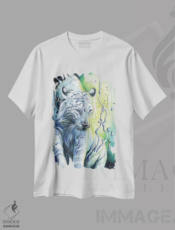 تیشرت سفید طرح دار روح ببر آبی، تزئینی اثر کتی لیپسکامب | فروشگاه ایماژ