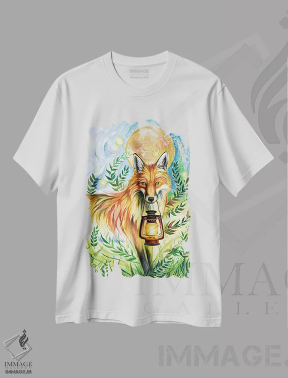 تیشرت سفید طرح دار روباه فانوس دار، تزئینی اثر کتی لیپسکامب | immage.ir