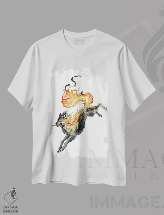 تیشرت سفید طرح دار گرگ شعله ور، مدیوم اثر کتی لیپسکامب | فروشگاه ایماژ