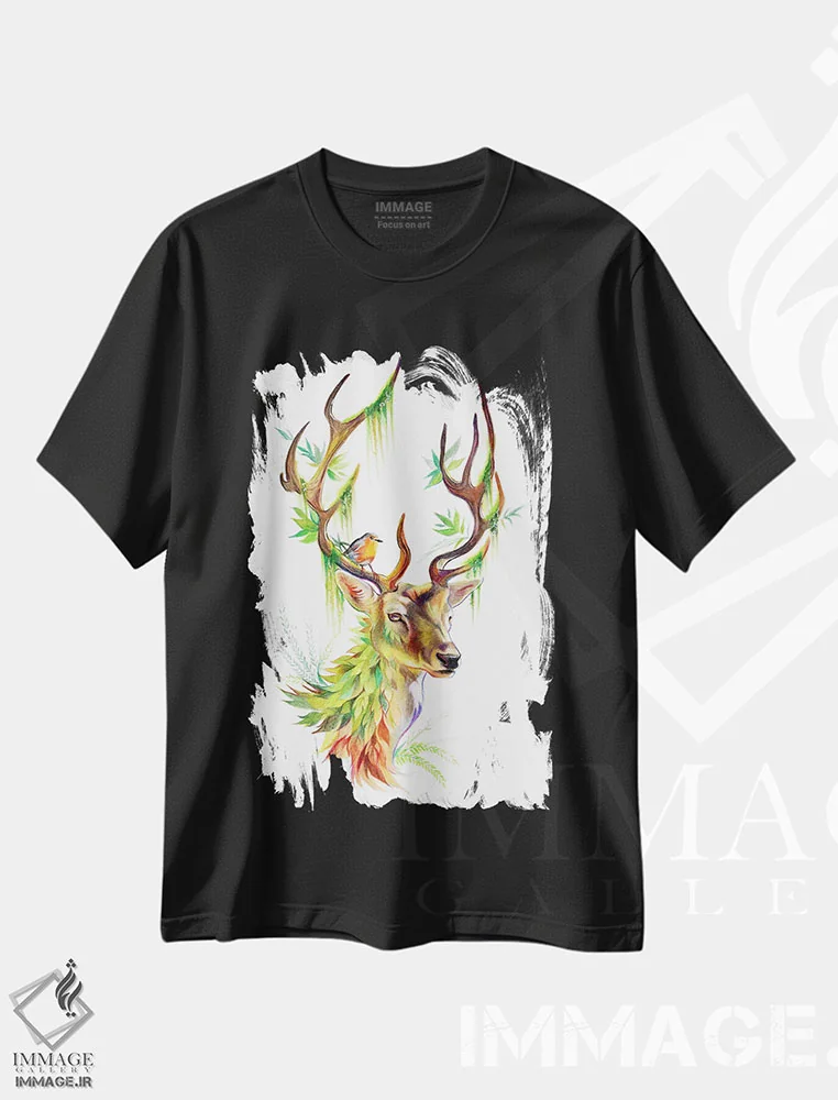 تیشرت مشکی طرح دار گوزن گیاهی، مدیوم اثر کتی لیپسکامب | فروشگاه ایماژ