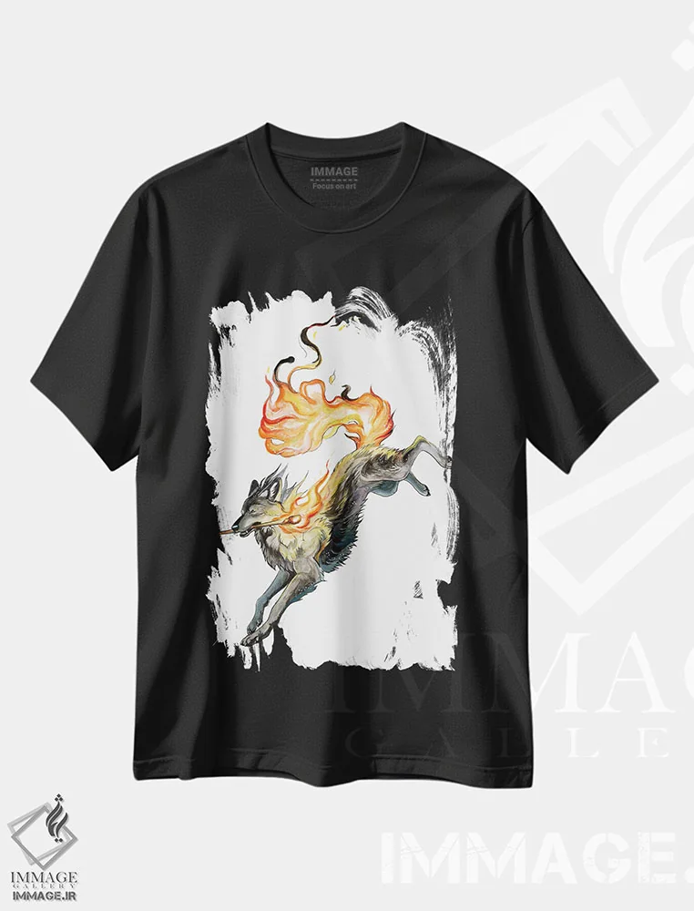 تیشرت مشکی طرح دار گرگ شعله ور، مدیوم اثر کتی لیپسکامب | immage.ir