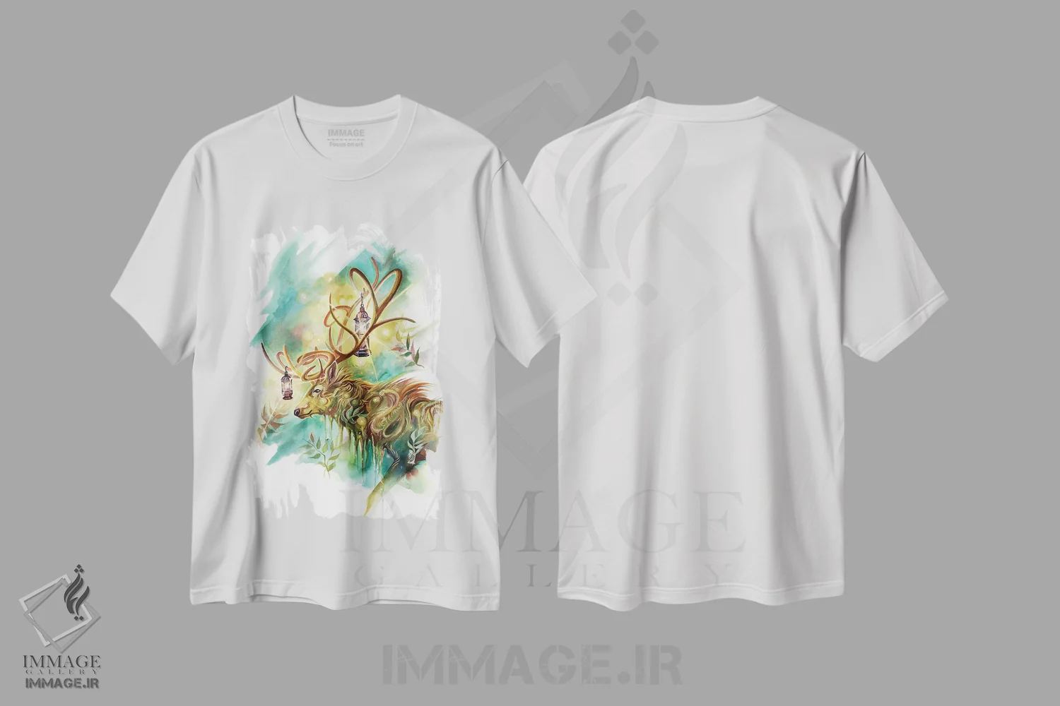 تیشرت سفید طرح دار روح گوزن فانوس دار، دکور معاصر اثر کتی لیپسکامب | فروشگاه ایماژ