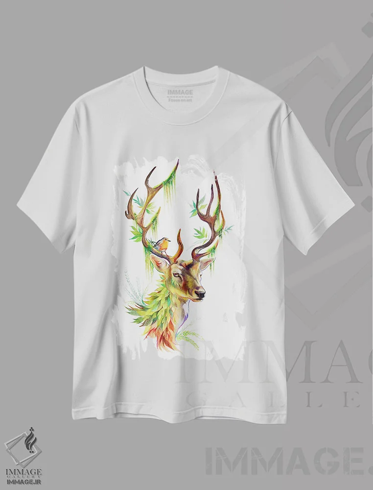 تیشرت سفید طرح دار گوزن گیاهی، مدیوم اثر کتی لیپسکامب | immage.ir