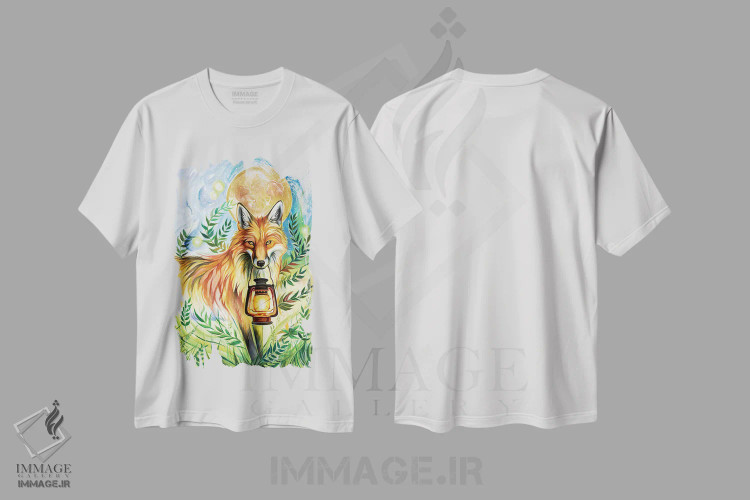 تیشرت سفید طرح دار روباه فانوس دار، تزئینی اثر کتی لیپسکامب | immage.ir