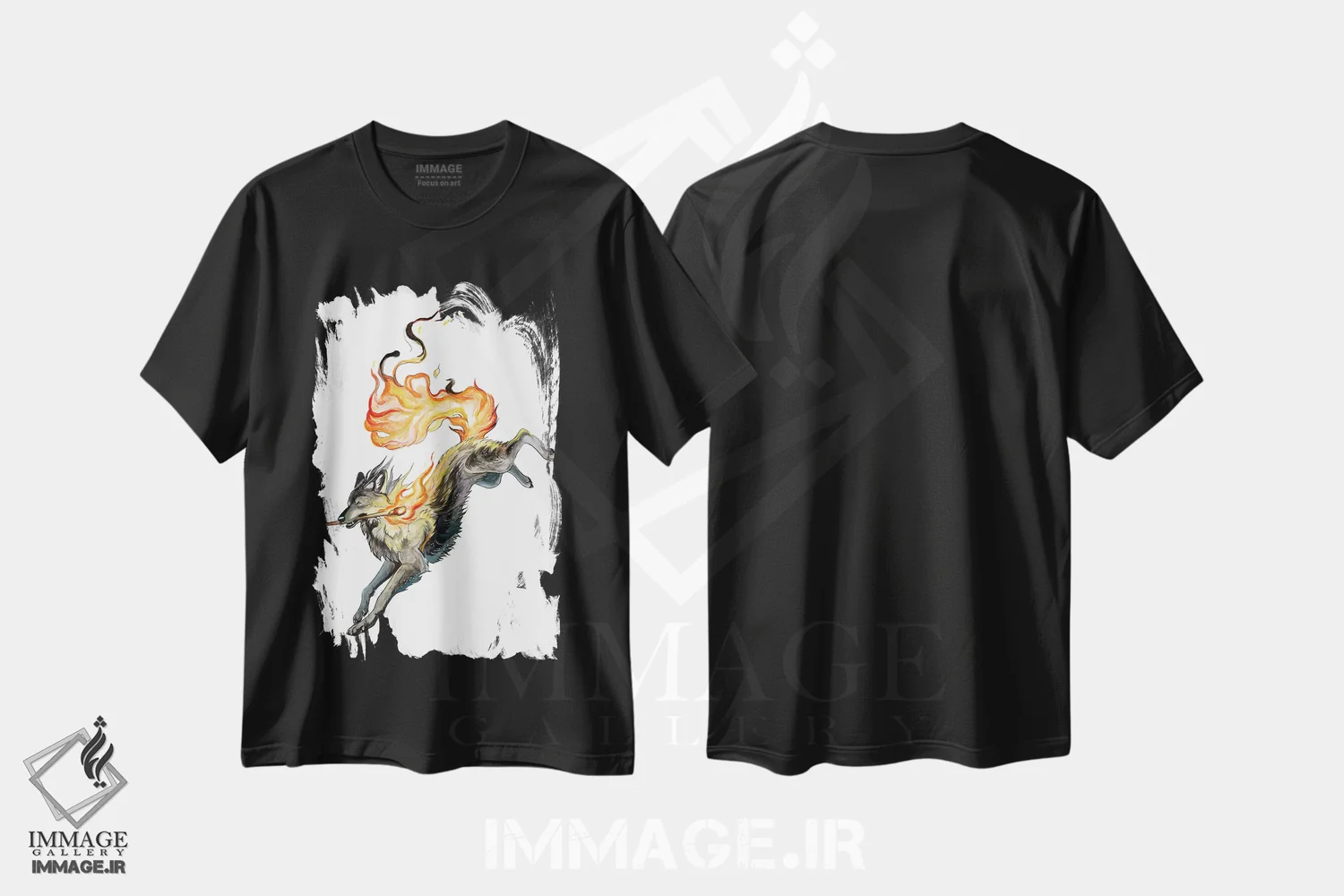 تیشرت مشکی طرح دار گرگ شعله ور، مدیوم اثر کتی لیپسکامب | immage.ir