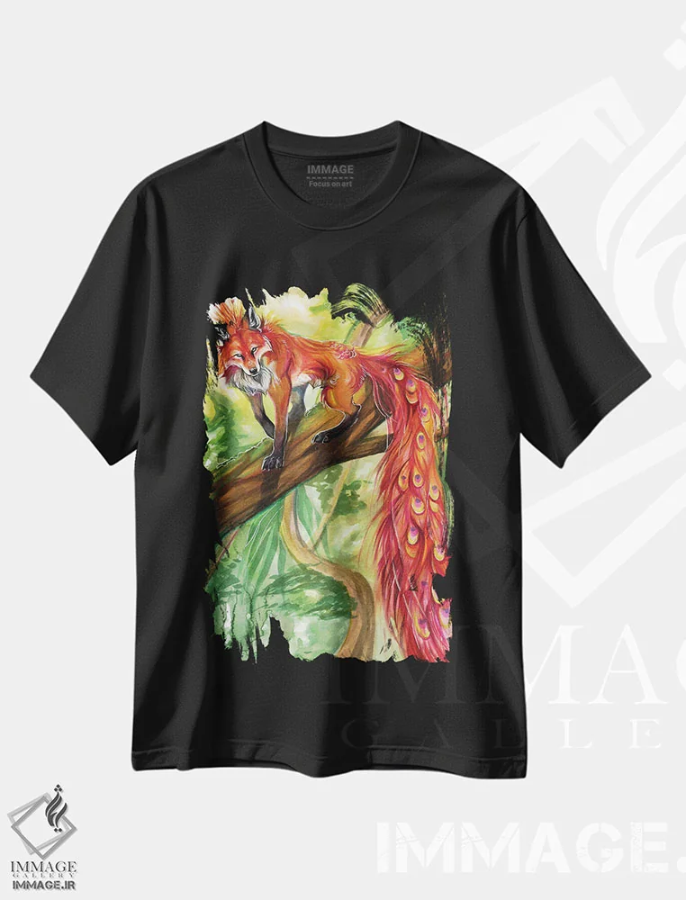 تیشرت مشکی طرح دار روباه طاووسی، مدیوم اثر کتی لیپسکامب | immage.ir