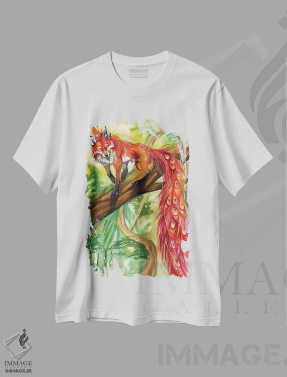 تیشرت سفید طرح دار روباه طاووسی، مدیوم اثر کتی لیپسکامب | فروشگاه ایماژ