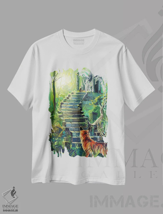 تیشرت سفید طرح دار جنگل افسون شده، مدیوم اثر کتی لیپسکامب | immage.ir