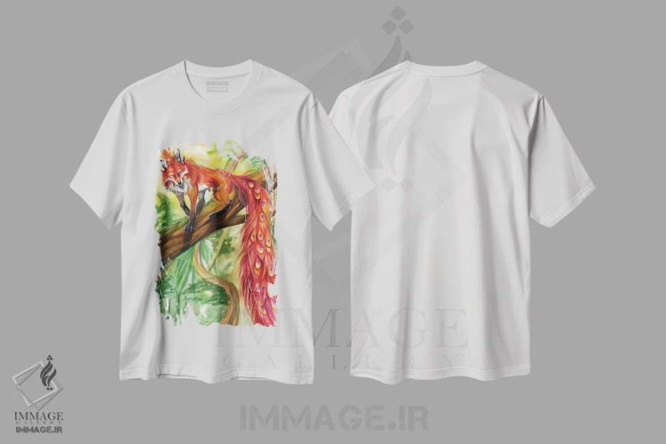تیشرت سفید طرح دار روباه طاووسی، مدیوم اثر کتی لیپسکامب | فروشگاه ایماژ