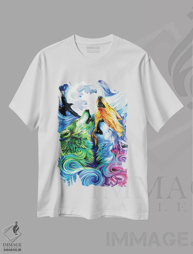 تیشرت سفید طرح دار سه گانه گرگ زوزه کش، مدیوم اثر کتی لیپسکامب | immage.ir