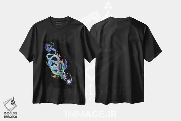 تیشرت مشکی طرح دار اژدهای شب تاب، مدیوم اثر کتی لیپسکامب | immage.ir
