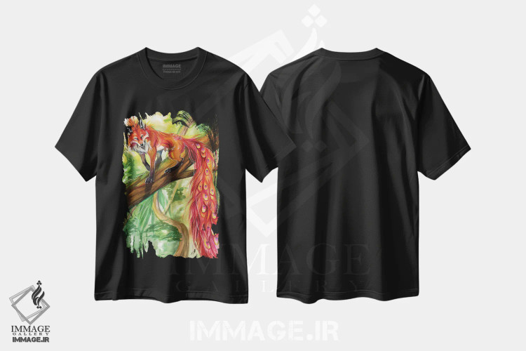 تیشرت مشکی طرح دار روباه طاووسی، مدیوم اثر کتی لیپسکامب | immage.ir