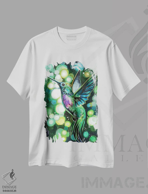 تیشرت سفید طرح دار پرواز مرغ مگس خوار، مدیوم اثر کتی لیپسکامب | فروشگاه ایماژ