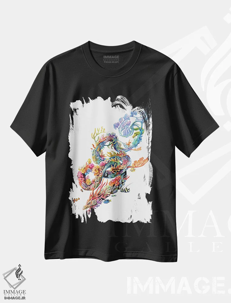 تیشرت مشکی طرح دار اژدهای مرجانی، مدیوم اثر کتی لیپسکامب | فروشگاه ایماژ