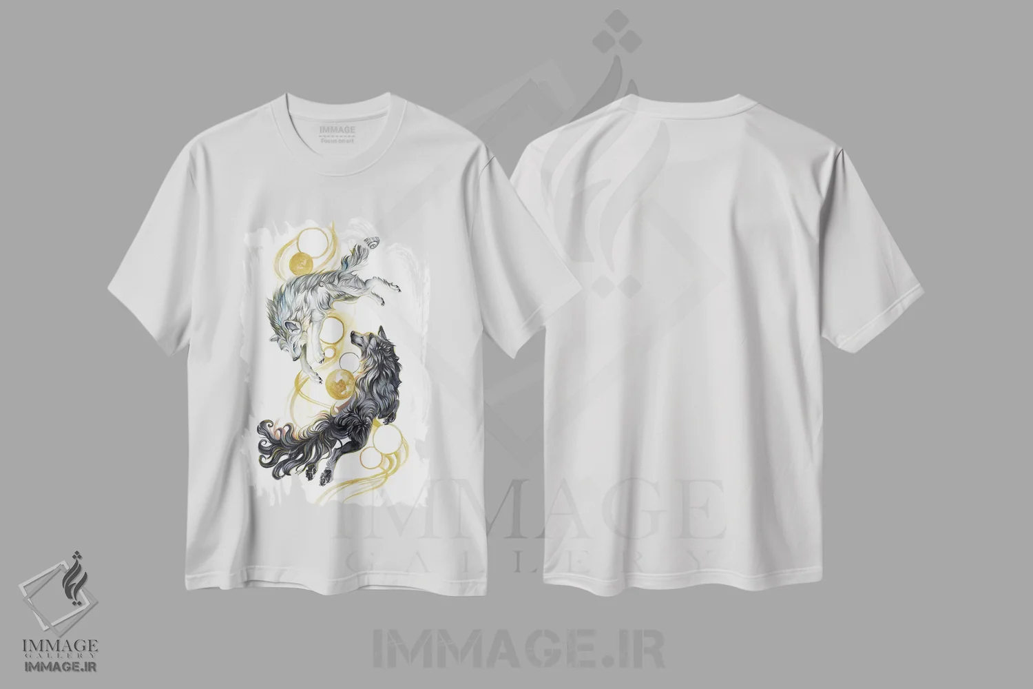 تیشرت سفید طرح دار گرگ های طلایی، مدیوم اثر کتی لیپسکامب | فروشگاه ایماژ