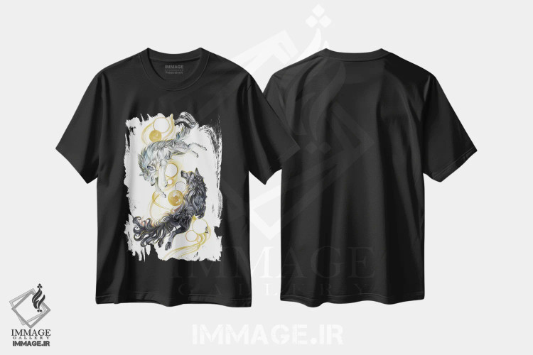 تیشرت مشکی طرح دار گرگ های طلایی، مدیوم اثر کتی لیپسکامب | immage.ir