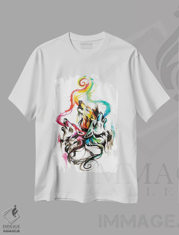 تیشرت سفید طرح دار سه تایی گرگ زوزه کش ۱، تزئینی اثر کتی لیپسکامب | فروشگاه ایماژ