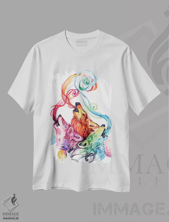 تیشرت سفید طرح دار سه تایی گرگ زوزه کش ۲، تزئینی اثر کتی لیپسکامب | immage.ir