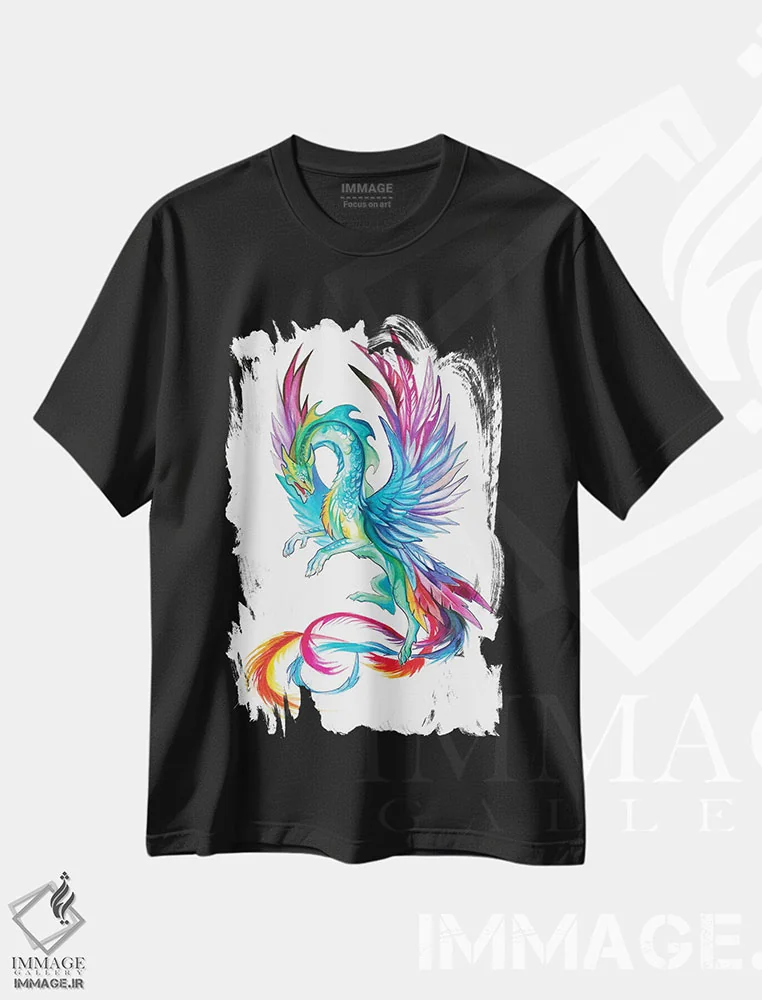 تیشرت مشکی طرح دار اژدهای مرغ مگس خوار، تزئینی اثر کتی لیپسکامب | immage.ir