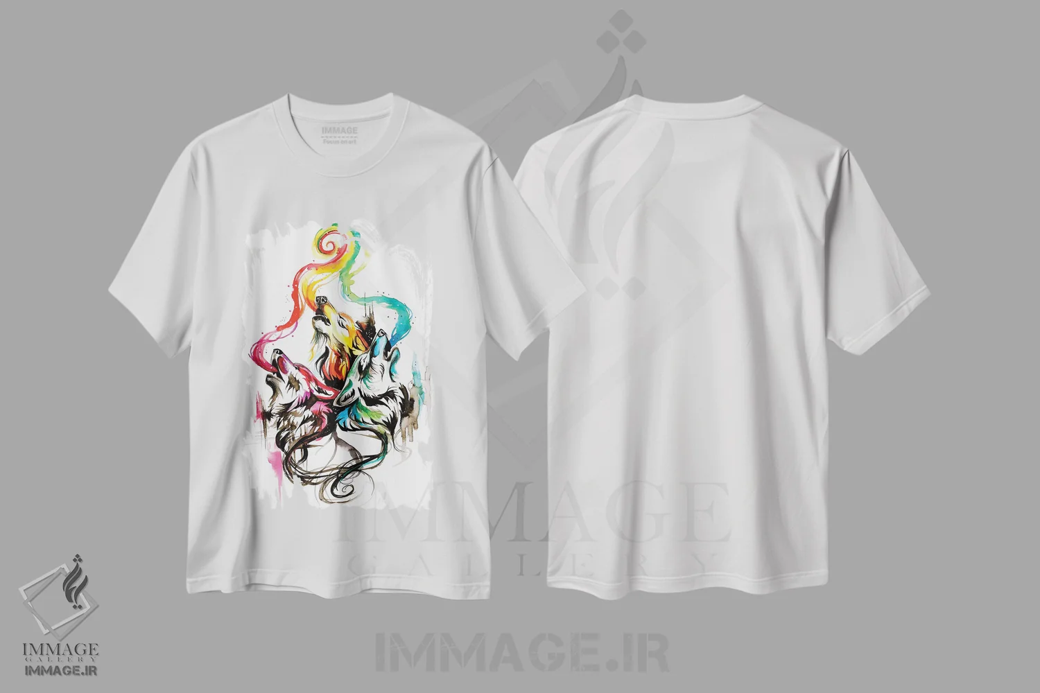 تیشرت سفید طرح دار سه تایی گرگ زوزه کش ۱، تزئینی اثر کتی لیپسکامب | فروشگاه ایماژ