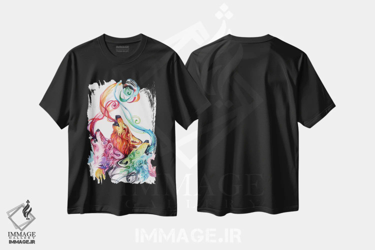 تیشرت مشکی طرح دار سه تایی گرگ زوزه کش ۲، تزئینی اثر کتی لیپسکامب | فروشگاه ایماژ